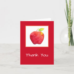 Red Watercolor Apple Letterpress Thank You Card