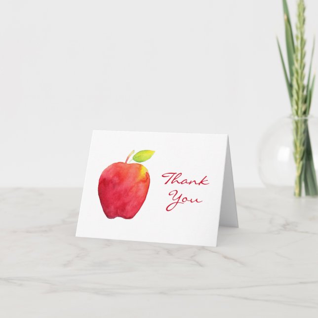 Red Watercolor Apple Letterpress Thank You Card (Front)