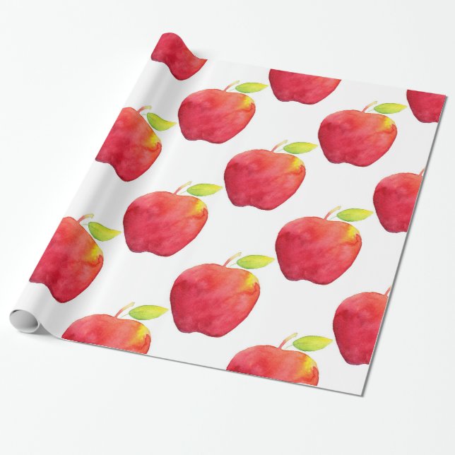 Red Watercolor Apple Pattern Wrapping Paper (Unrolled)