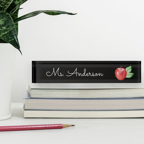 Red Watercolor Apple Personalized Teacher Desk Name Plate