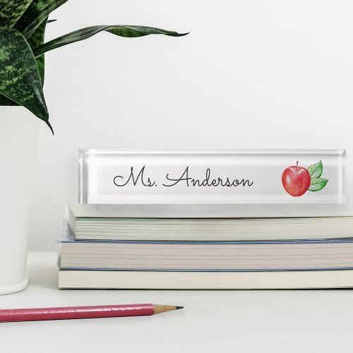 Red Watercolor Apple Personalized Teacher Name Plate