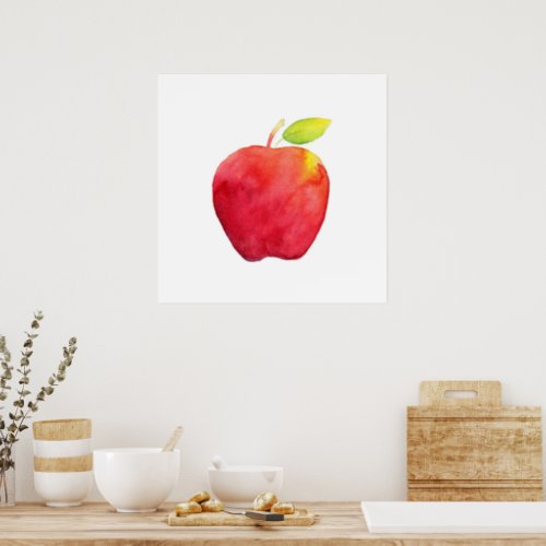 Red Watercolor Apple Poster