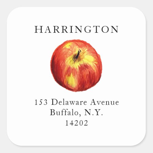Red Watercolor Apple Return Address Square Sticker