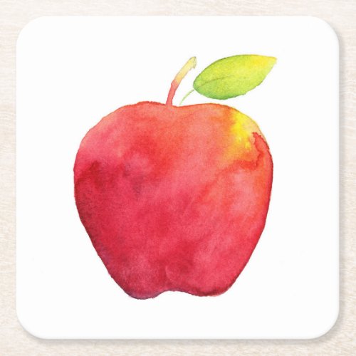 Red Watercolor Apple Square Paper Coaster