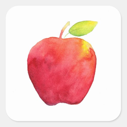 Red Watercolor Apple Square Sticker