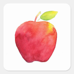 Red Watercolor Apple Square Sticker