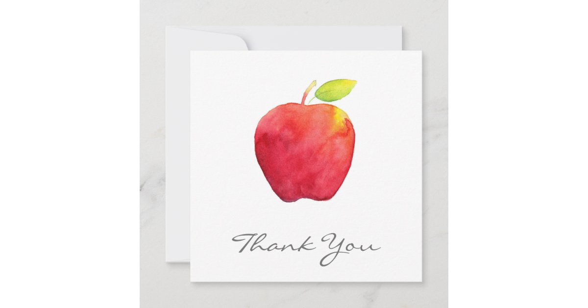 Red Watercolor Apple Thank You Card | Zazzle