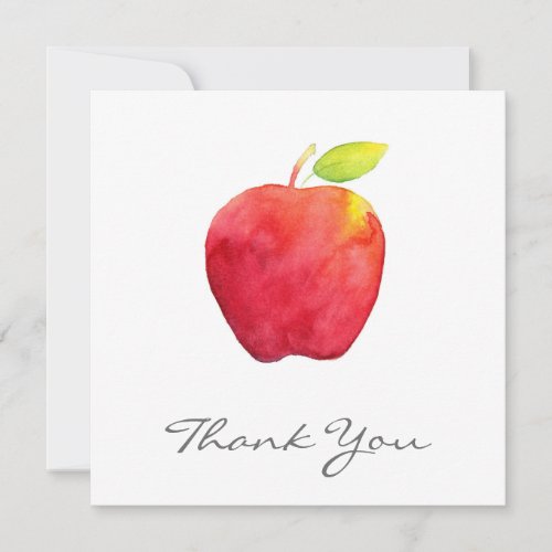 Red Watercolor Apple Thank You Card