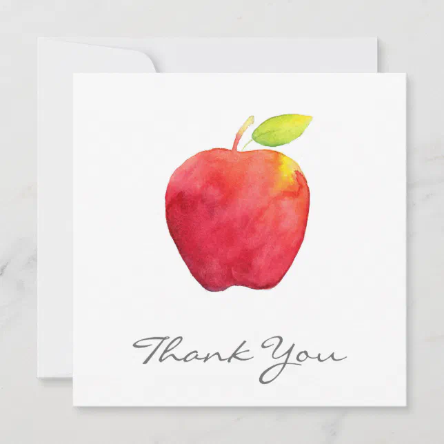 Red Watercolor Apple Thank You Card | Zazzle
