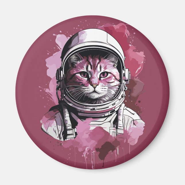 Red Watercolor Astronaut Cat Magnet (Front)
