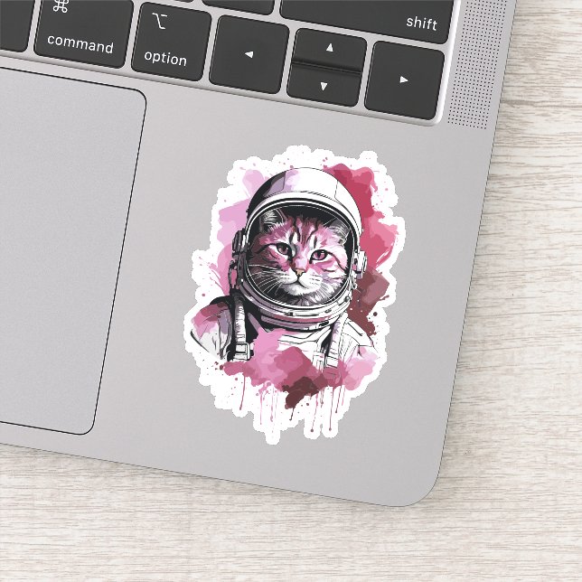 Red Watercolor Astronaut Cat Sticker (Detail)