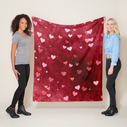 Red Watercolor Background And Hearts Fleece Blanket