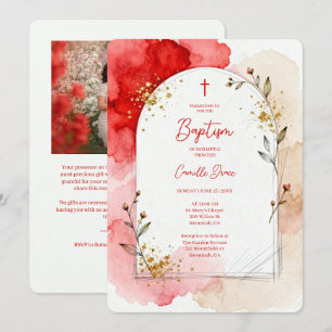 Red Watercolor Baptism Photo Arch LPM26 Invitation