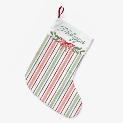 Red Watercolor Berries Bow Stripes Christmas Small Christmas Stocking