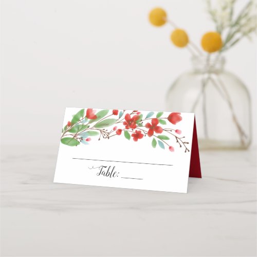 Red Watercolor Blossoms Elegant Wedding Place Card