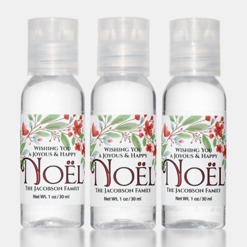 Red Watercolor Blossoms Joyous Noel Christmas Hand Sanitizer