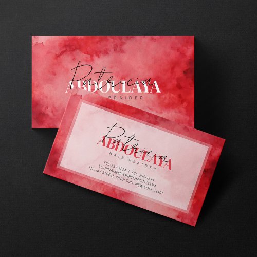 Red Watercolor Braid Stylist Script Typography Business Card