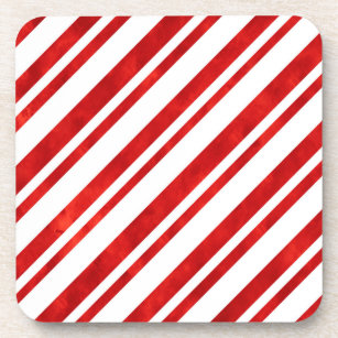 Red Watercolor Candy Cane Stripes Beverage Coaster
