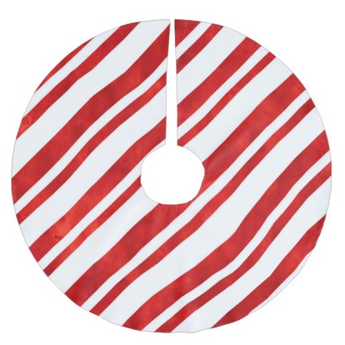 Red Watercolor Candy Cane Stripes Brushed Polyester Tree Skirt