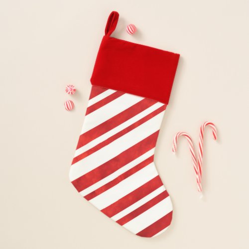 Red Watercolor Candy Cane Stripes Christmas Stocking