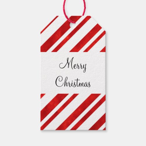 Red Watercolor Candy Cane Stripes Gift Tags