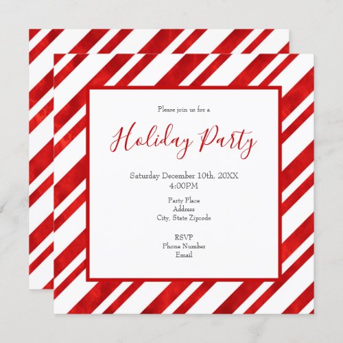 Red Watercolor Candy Cane Stripes Invitation