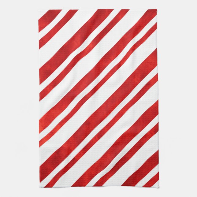 Red Watercolor candy Cane Stripes Kitchen Towel (Vertical)