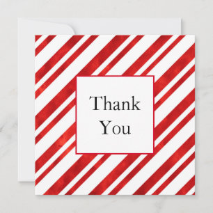 Red Watercolor Candy Cane Stripes Thank You Card