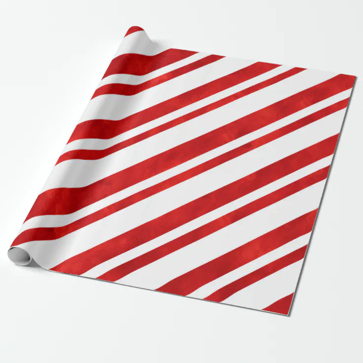 Red Watercolor Candy Cane Stripes Wrapping Paper Zazzle