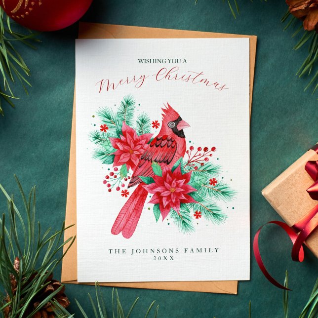 Red Watercolor Cardinal Bird Christmas Holiday Card (Red Watercolor Cardinal Bird Christmas Holiday Card)