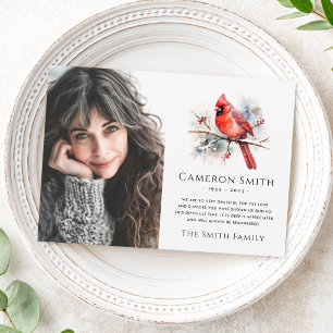 Red watercolor cardinal funeral sympathy photo thank you card
