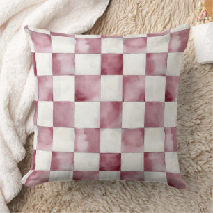 Red Watercolor Checkered Decorative Throw Pillow