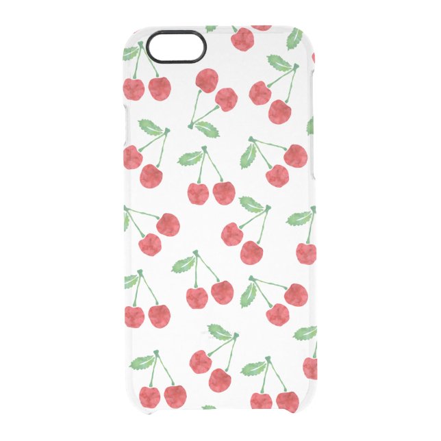 Red Watercolor Cherry Pattern Clear Uncommon iPhone Case (Back)