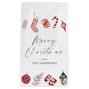 Red Watercolor Christmas Border Small Gift Bag