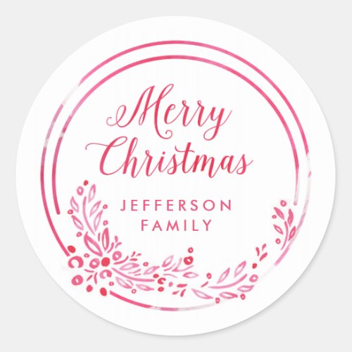 Red watercolor christmas classic round sticker