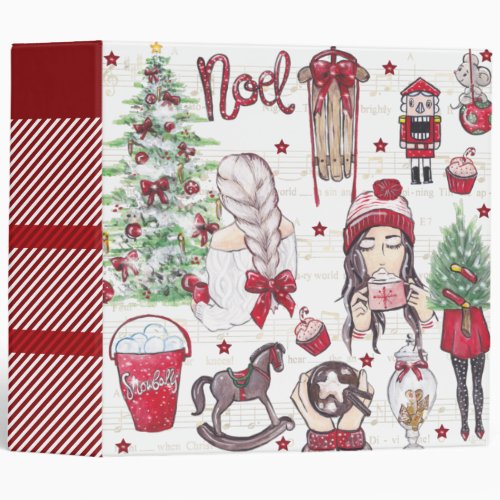 Red Watercolor Christmas elements 3 Ring Binder