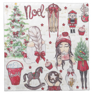 Red Watercolor Christmas elements Pattern Cloth Napkin