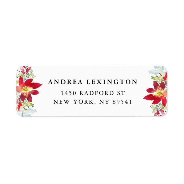 Red Watercolor Christmas Flowers Holiday Label (Front)