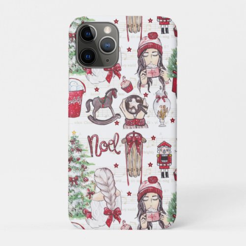 Red Watercolor Christmas Music Notes iPhone 11 Pro Case