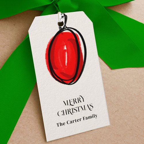 Red Watercolor Christmas Ornament Sketch Gift Tags