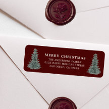 Red Watercolor Christmas Tree Return Address