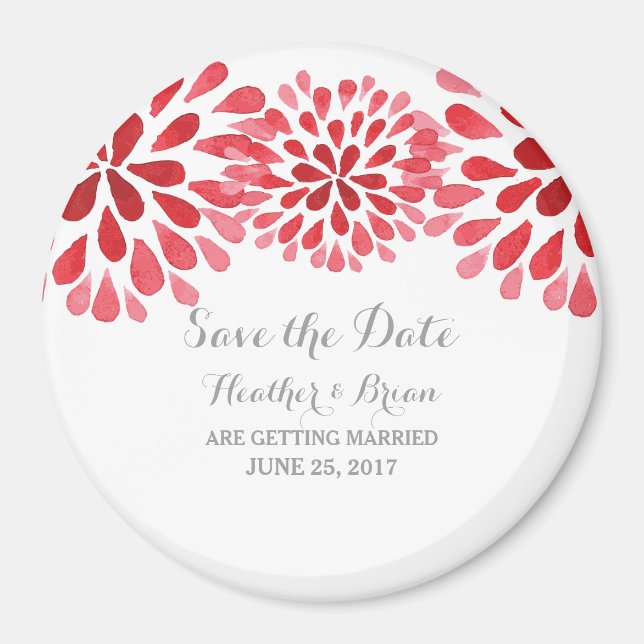 Red Watercolor Chrysanthemum Save the Date Magnet (Front)