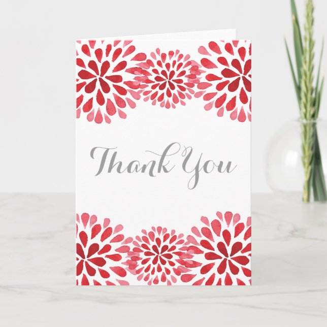 Red Watercolor Chrysanthemum Thank You Card (Front)