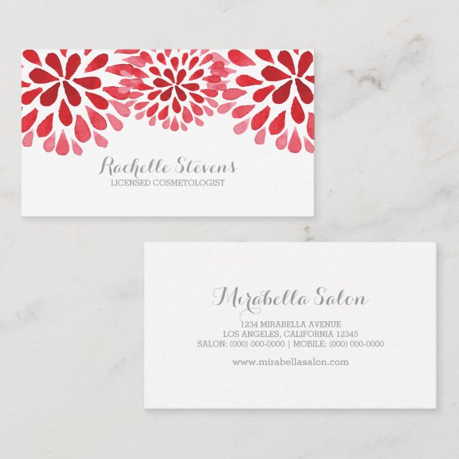 Red Watercolor Chrysanthemums Business Card (Front/Back)
