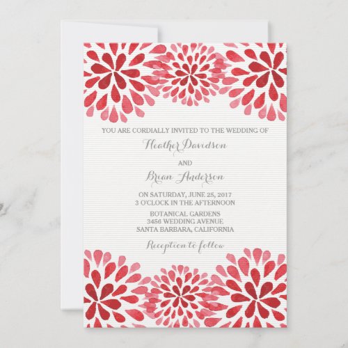 Red Watercolor Chrysanthemums Wedding Invite