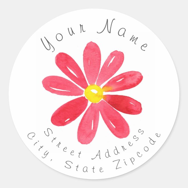 'Red Watercolor Daisy 2' Address Label (Front)
