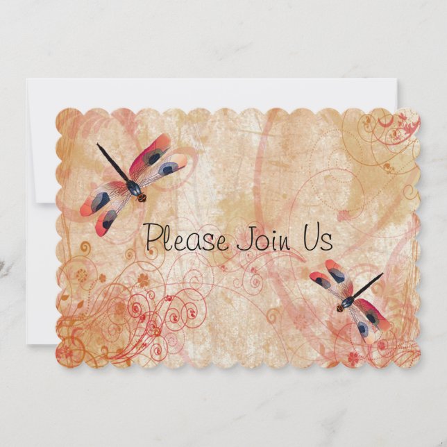 Red Watercolor Dragonflies Wedding Invitation (Front)
