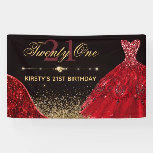Red Watercolor Dress  red wave Edge 21st Birthday Banner