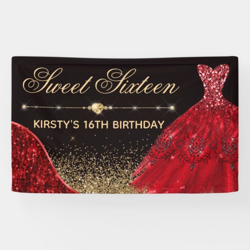 Red Watercolor Dress  red wave Edge Sweet 16 Banner