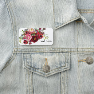 red watercolor floral Classic Name Tag